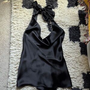 Elegant Black Satin Halter Top
